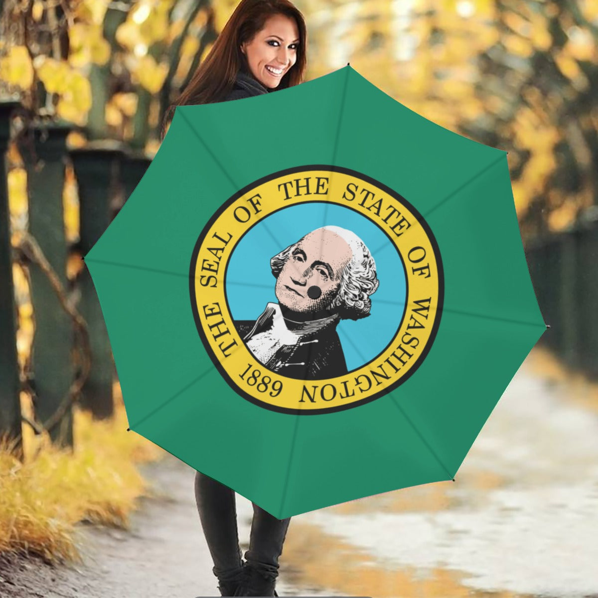 Washington State Flag Auto Open & Close Travel Umbrella
