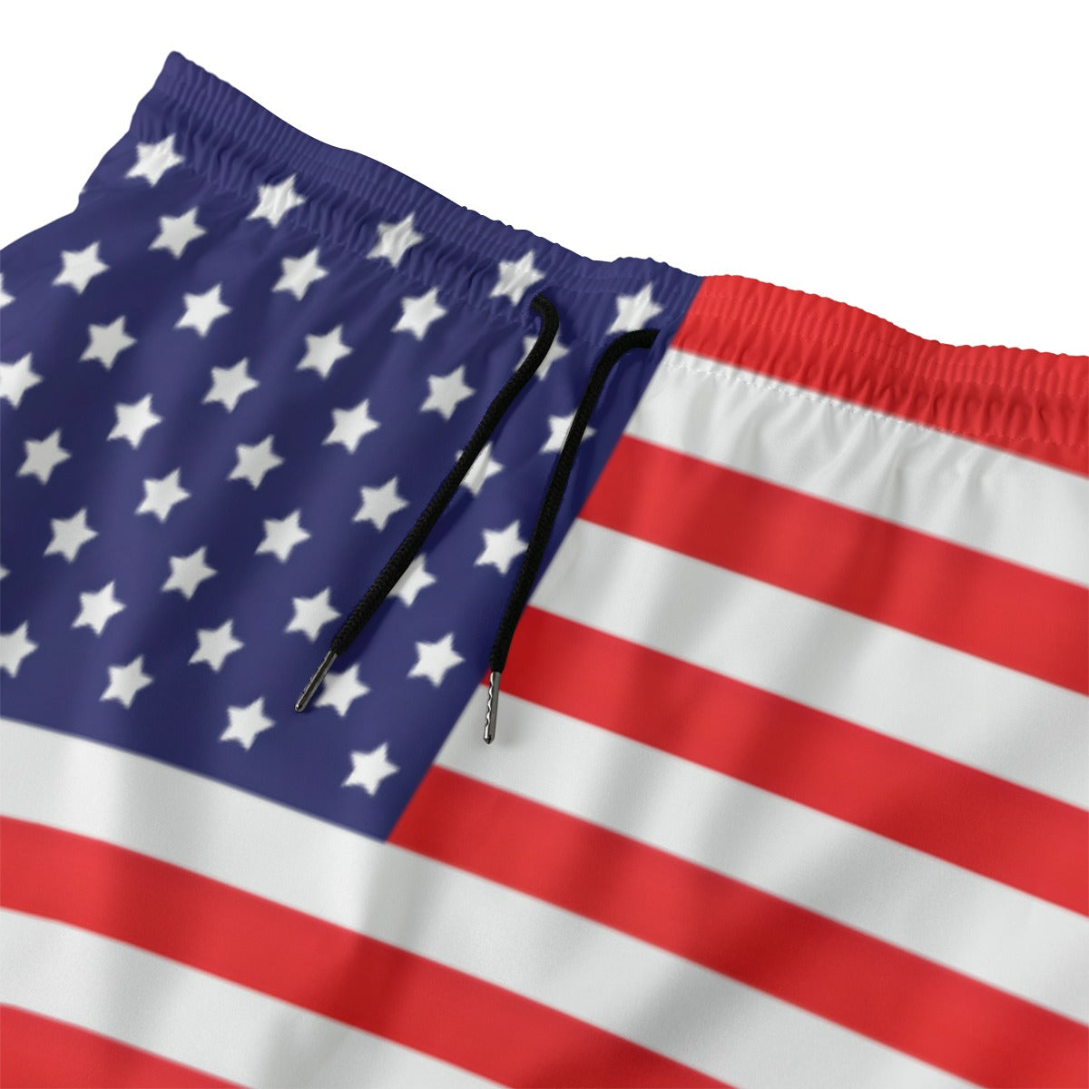 American flag-themed shorts by Luv My Flag, drawstring closure.