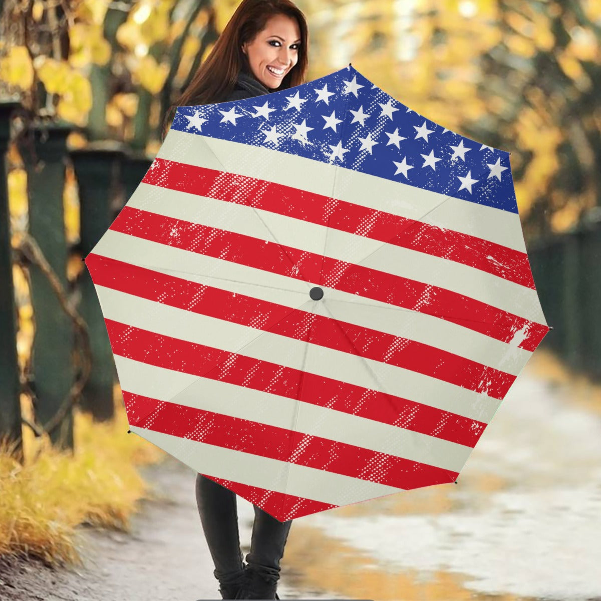 USA/American Flag Auto Open & Close Travel Umbrella-2