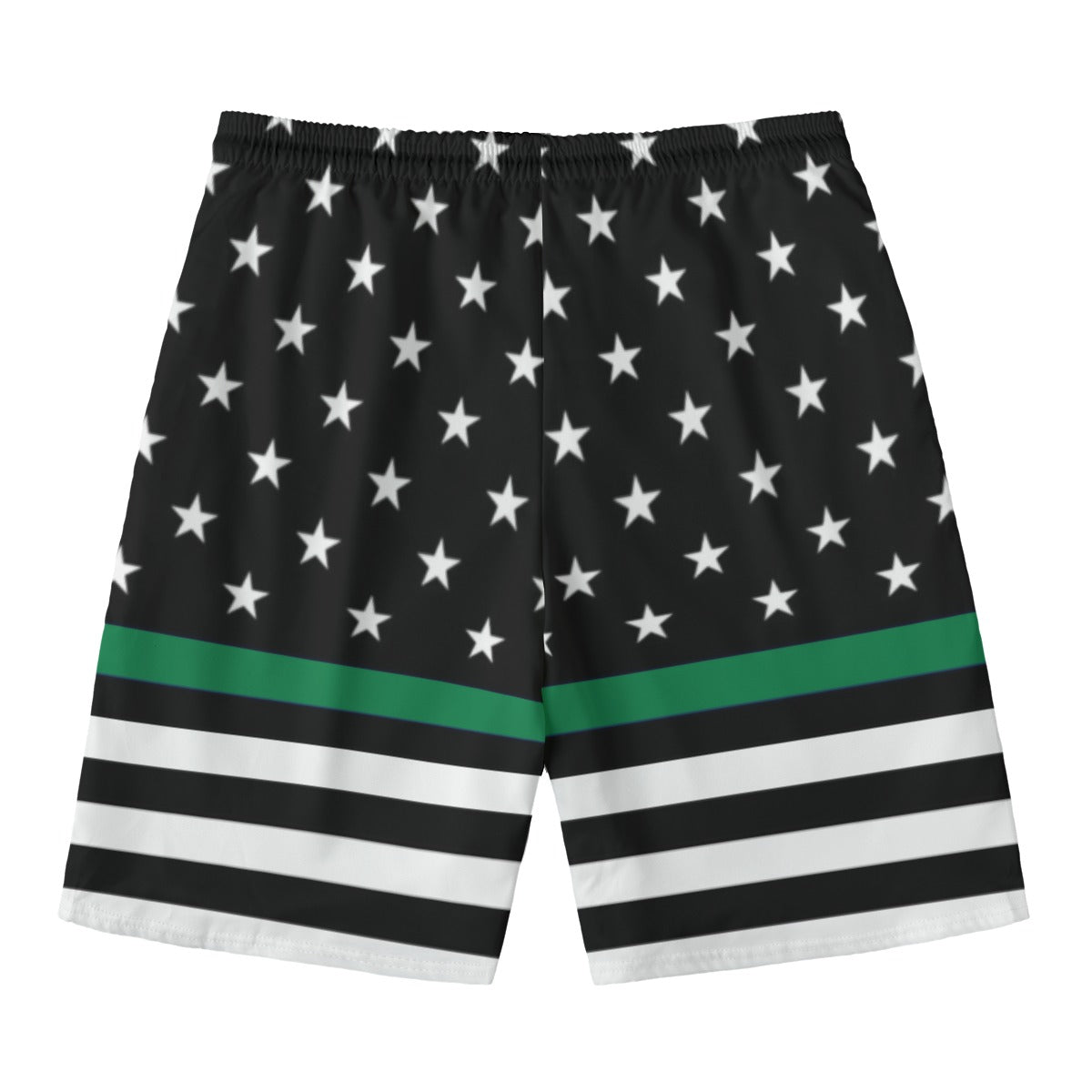 Black shorts with stars and stripes, featuring Luv My Flag.
