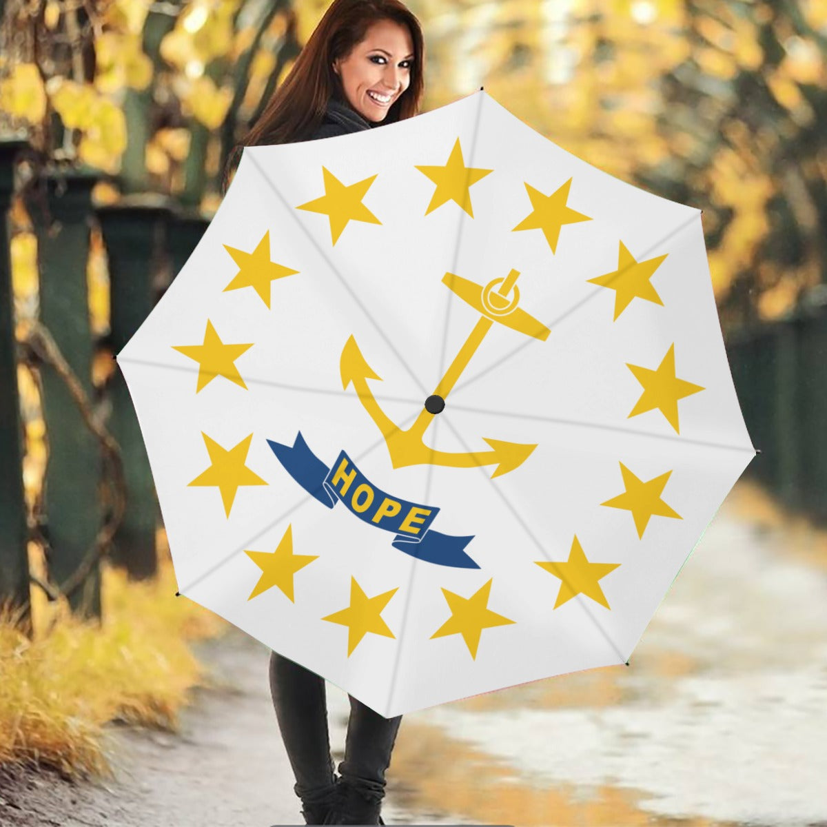Rhode Island State Flag Auto Open & Close Travel Umbrella