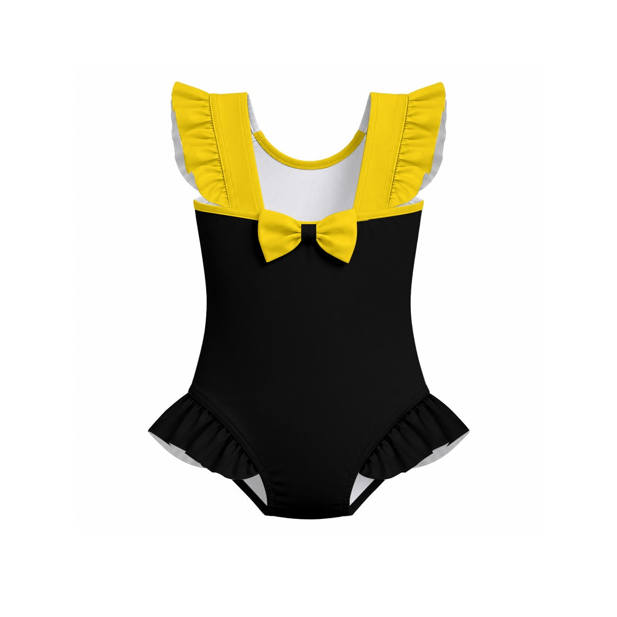 Thin Gold Line Flag Inspired Ruffle Sleeve One-Piece Girls Swimsuit