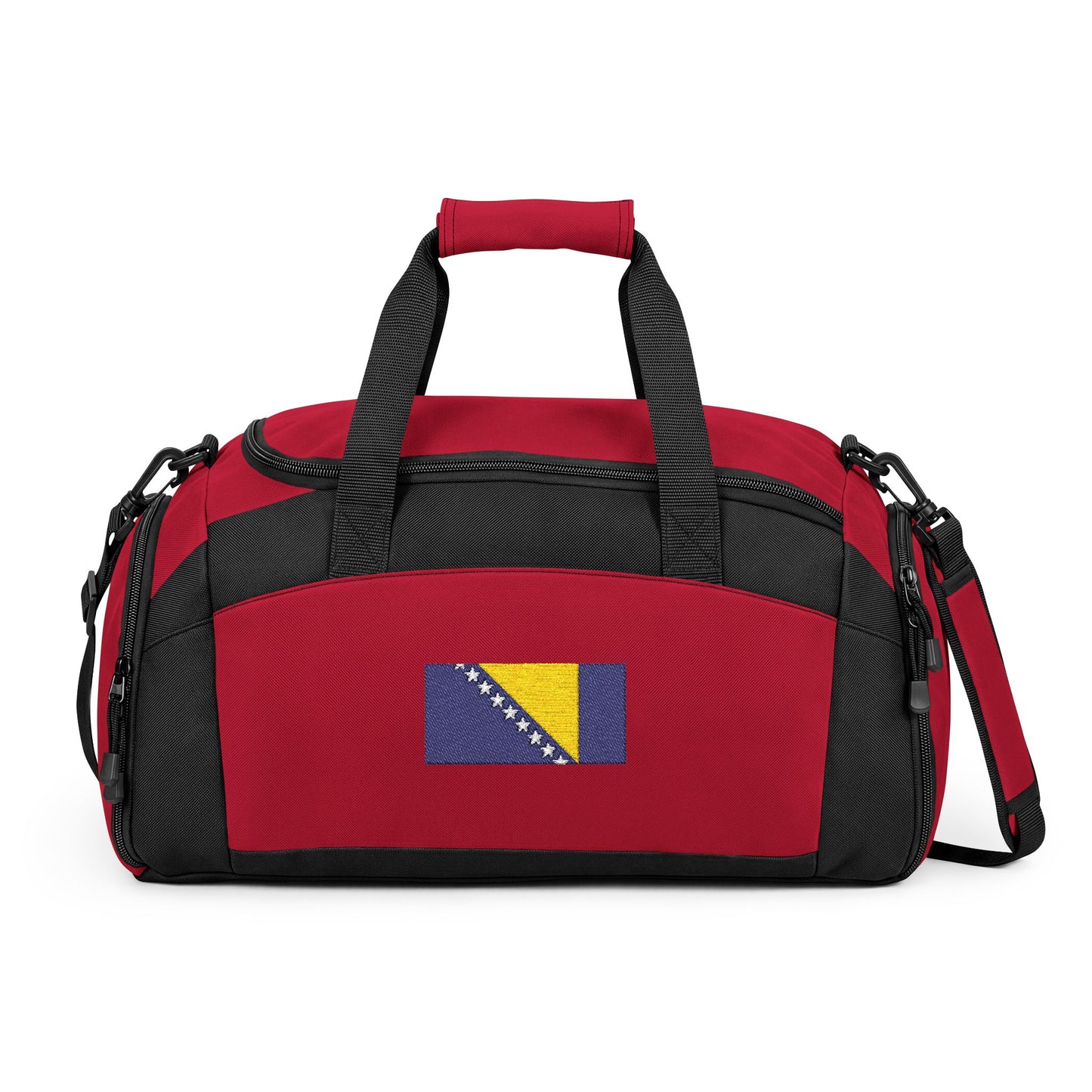 Bosnia and Herzegovina Flag Gym Bag — Black Duffle with Embroidered Bosnia and Herzegovina Flag