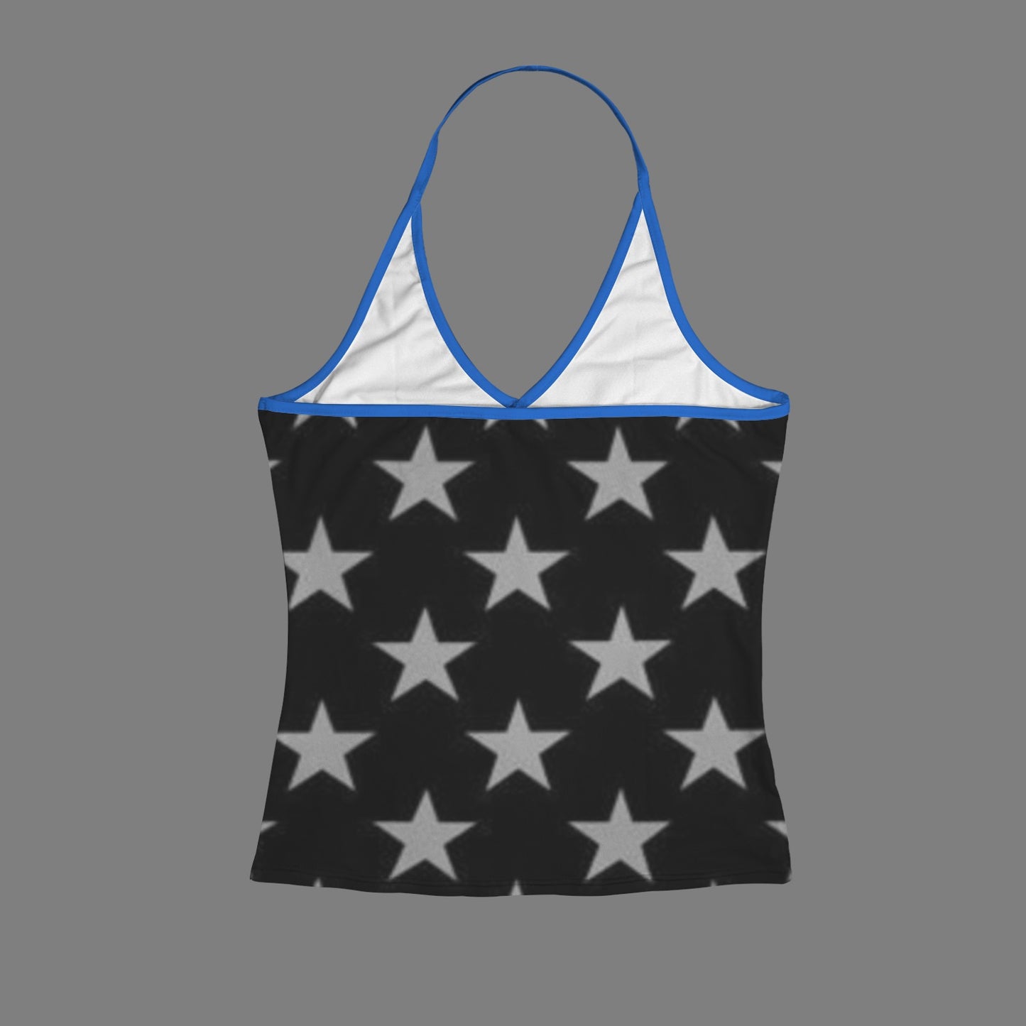 Thin Blue Line Flag Inspired Snake V-neck Halter Open Back Tank Top