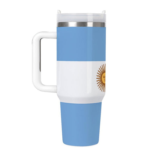 Argentina Flag tumbler with handle, blue and white.