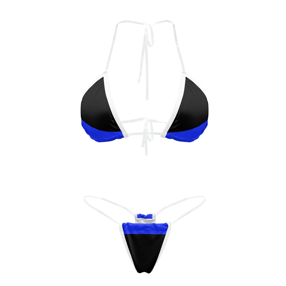 Thin Blue Line Flag Inspired Transparent String Thong Bikini (style-3)