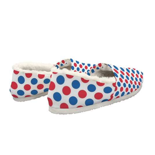 USA/American Flag Inspired Polka Dot Pattern Women's Fleece-Lined Canvas Slip-On