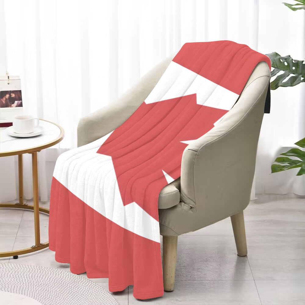 Luv My Flag blanket, red and white on chair.