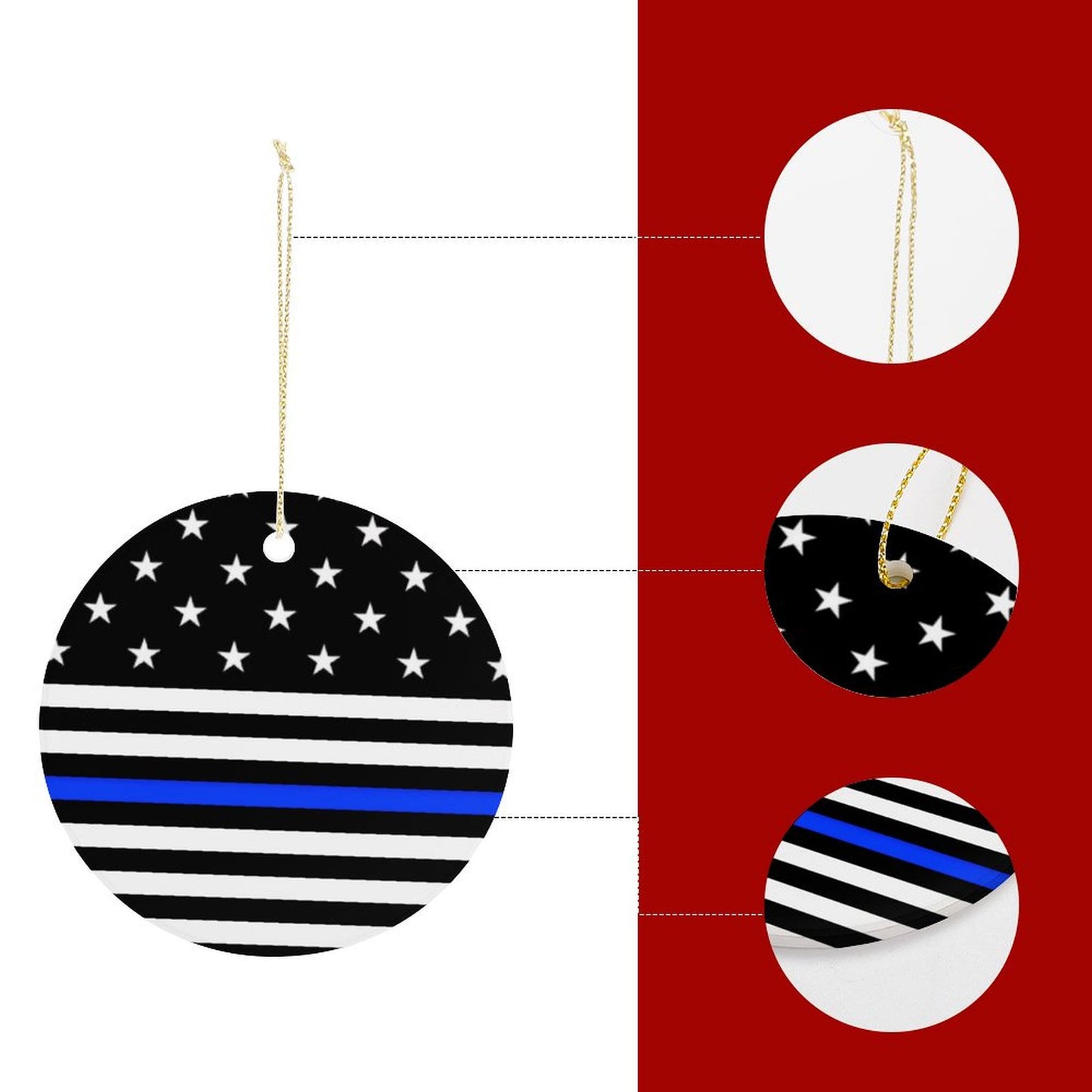 Thin Blue Line Flag Inspired Circle Ceramic Ornament Made in USA Circle Ceramic Ornament (Made in USA)