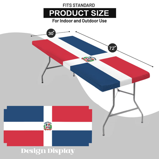 Dominican Republic Flag Inspired Custom Elastic Fitted Tablecloth 72x30 inch (Made in the USA)
