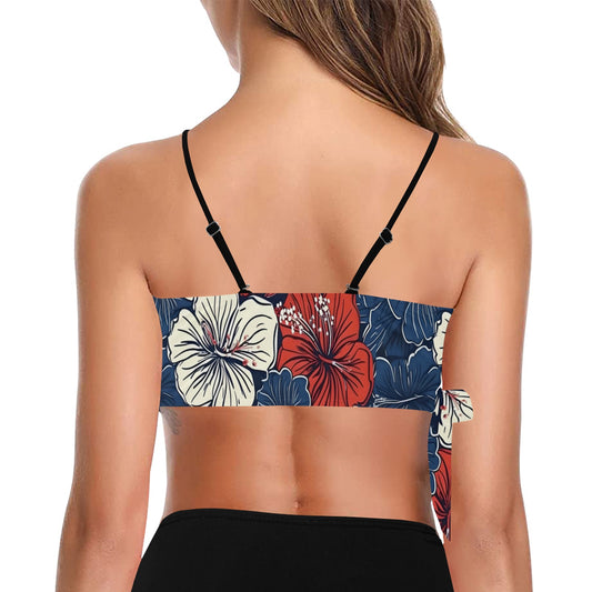 USA/American Flag Inspired Hawaiian Floral Pattern Knot Side Bikini Top