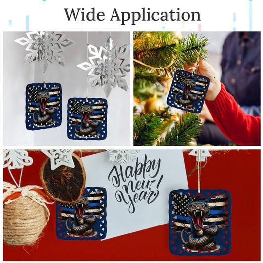 Thin Blue Line Flag Inspired Snake Square Ceramic Ornament Made in the USA