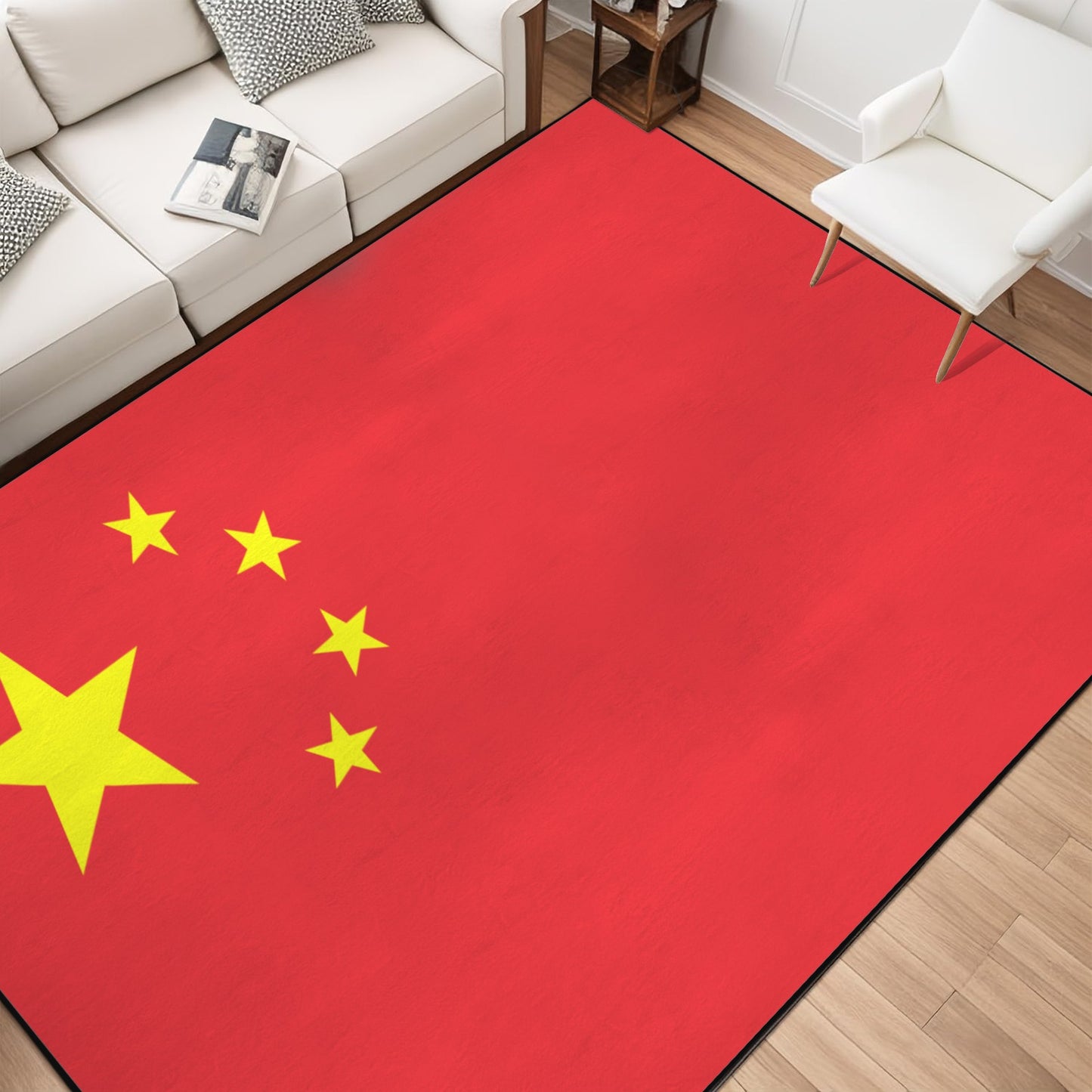 China Flag Inspired 84x60 Inch Area Rug with Black Binding (Made in the USA)