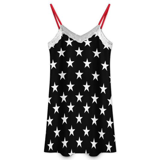 Thin Red Line Flag Inspired Lace Trim Camisole Nightgown