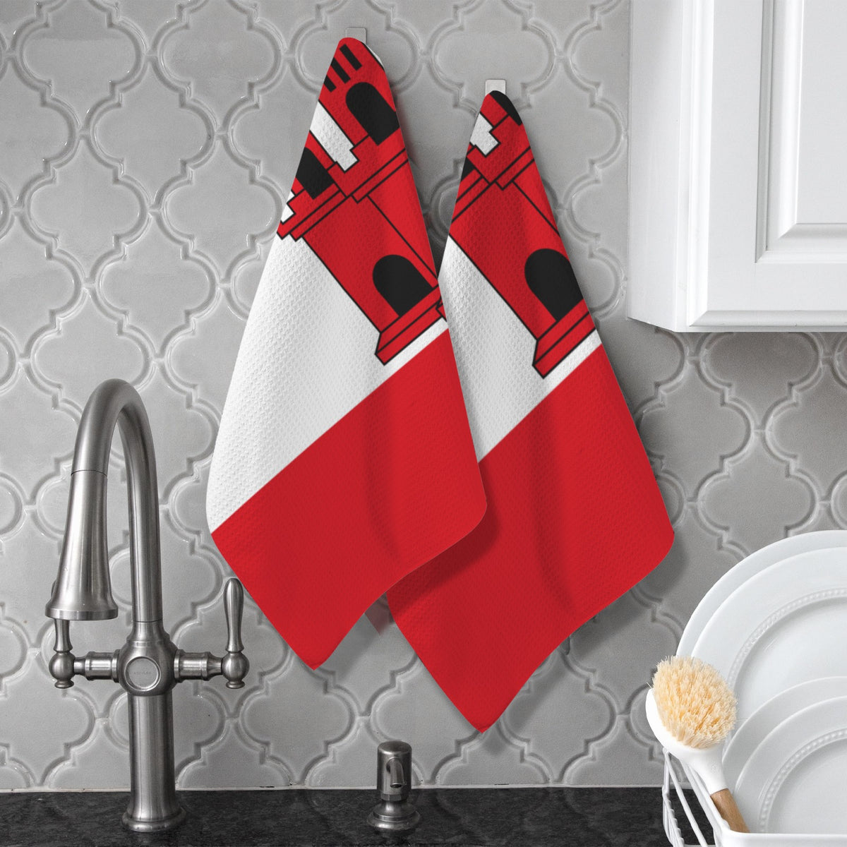 Gibralter Flag Inspired Kitchen Towel 40X60cm (Pack of 2) | Printed In the USA