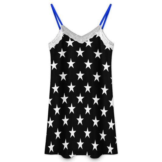 Thin Blue Line Flag Inspired Lace Trim Camisole Nightgown