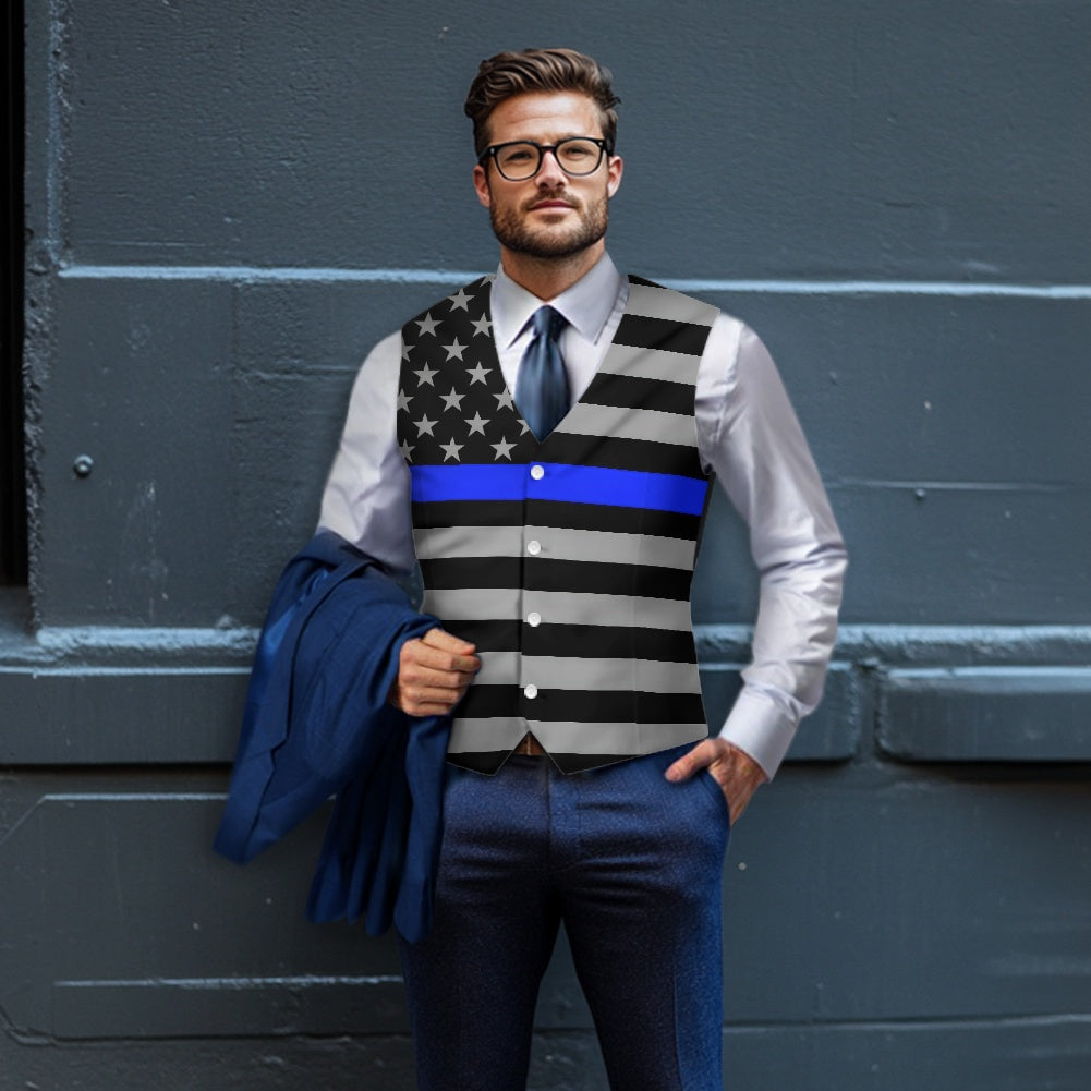 Thin Blue Line Flag (subdued) Suit Vest | Formal Law Enforcement Support Apparel