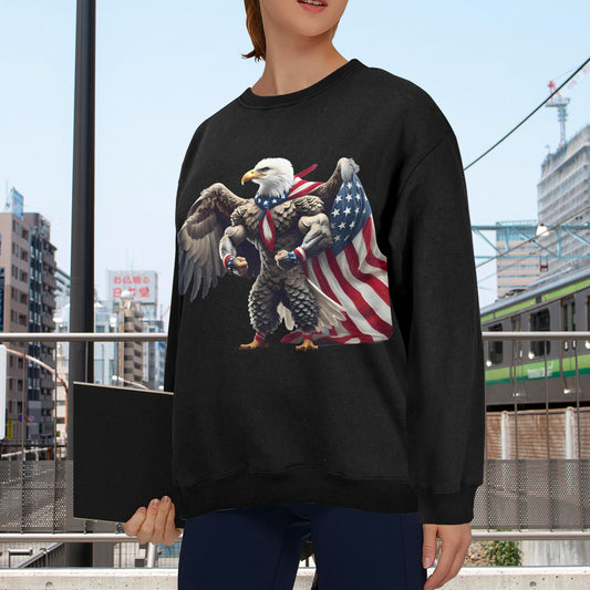 USA/American Flag Inspired Bald Eagle With Flag Cape Unisex Fleece Sweatshirt (Made in the USA)