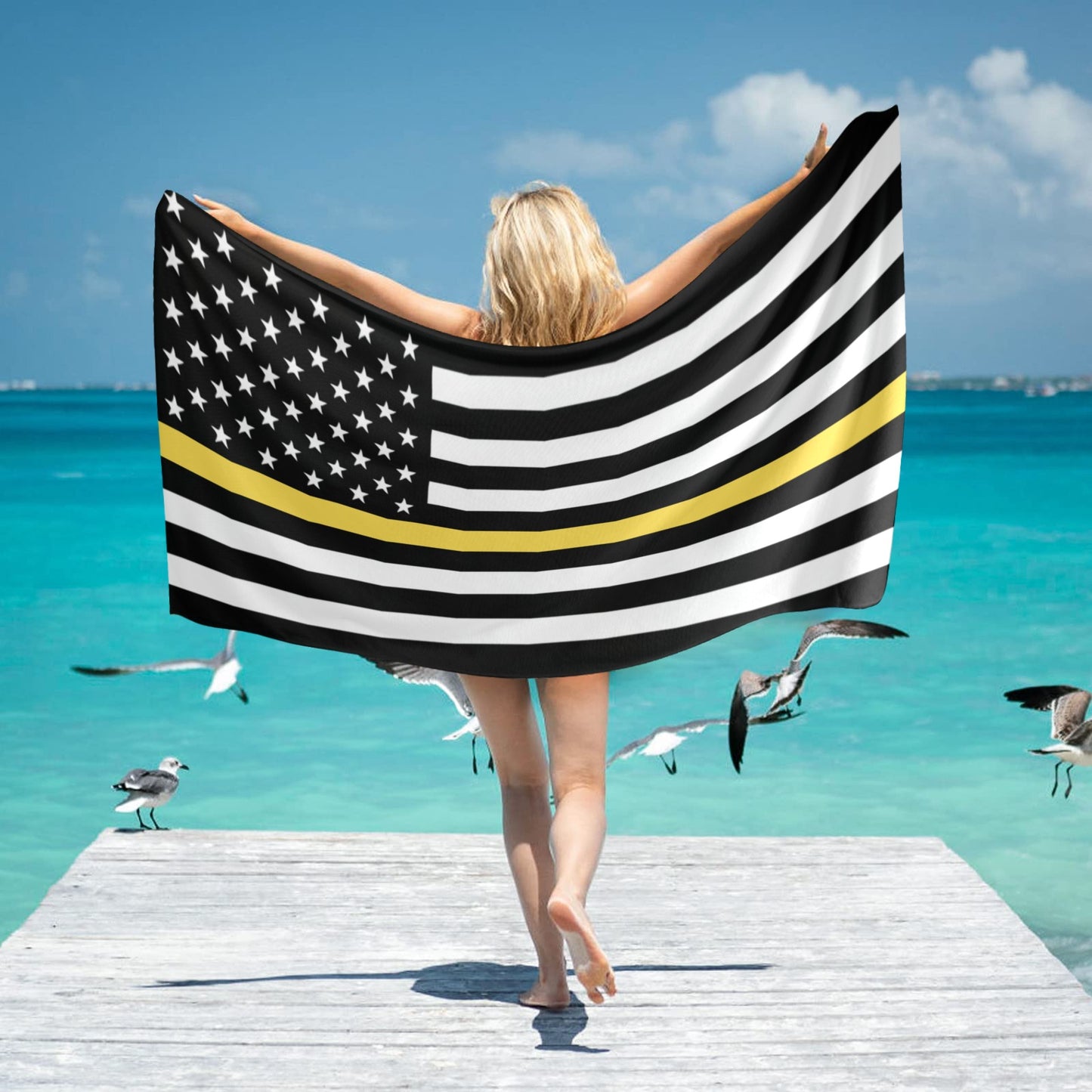 Thin Gold Line Flag Beach Towel 31"x71" (Made in USA)