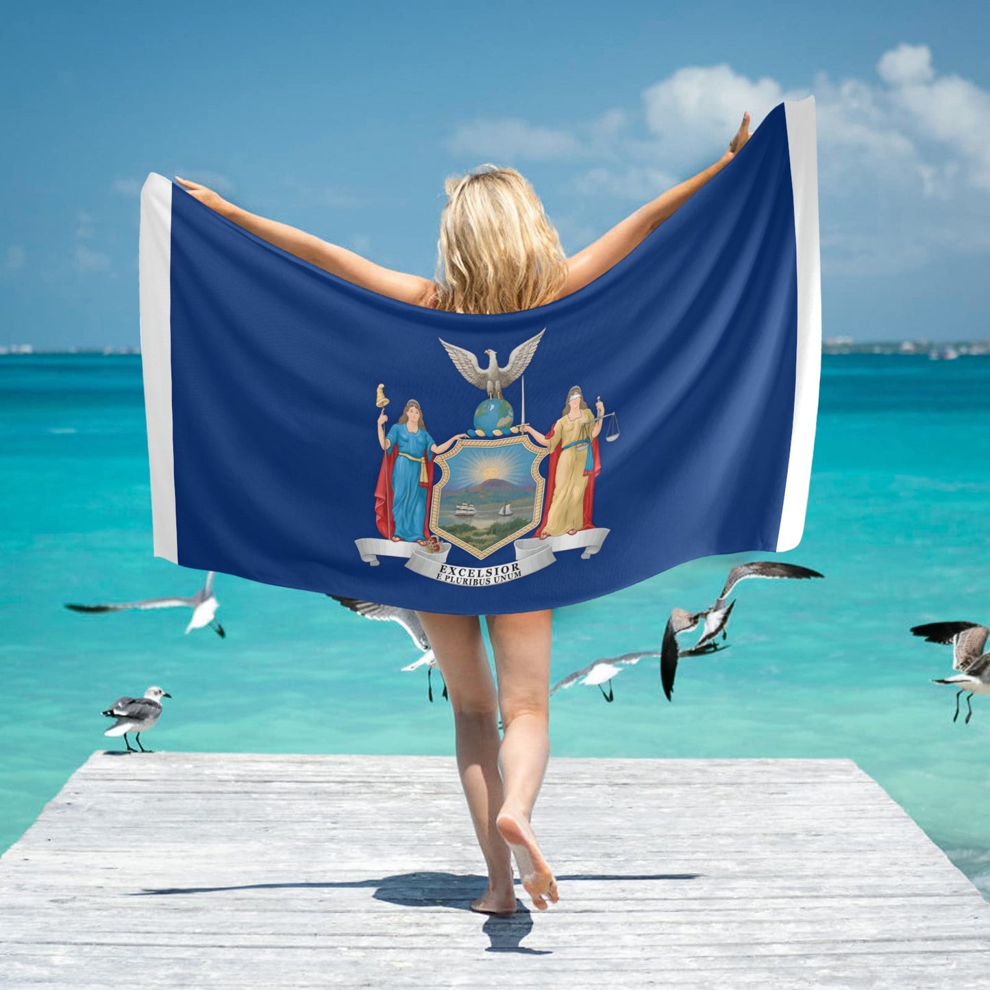 New York Flag Beach Towel 31"x71" (Made in USA)
