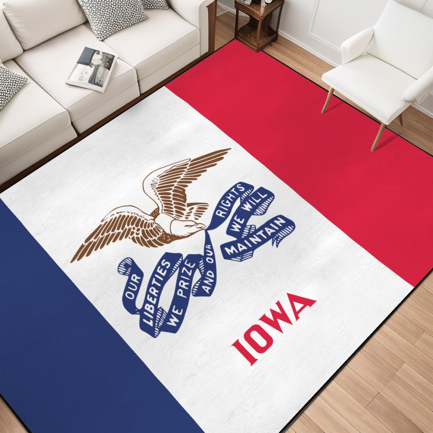 Iowa Flag Inspired 84x60 Inch Area Rug with Black Binding (Made in the USA)