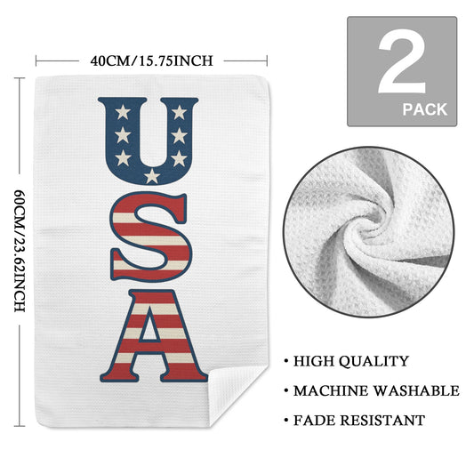 USA/American Flag Inspired "USA" Kitchen Towel 40X60cm (Pack of 2) (Made in the USA)