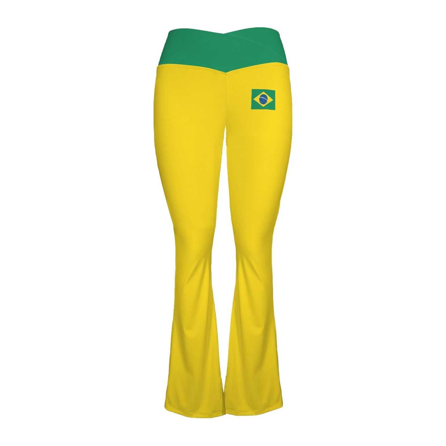 Brazil Flag Inspired Women's V-Crossover High Waisted Flare Leggings