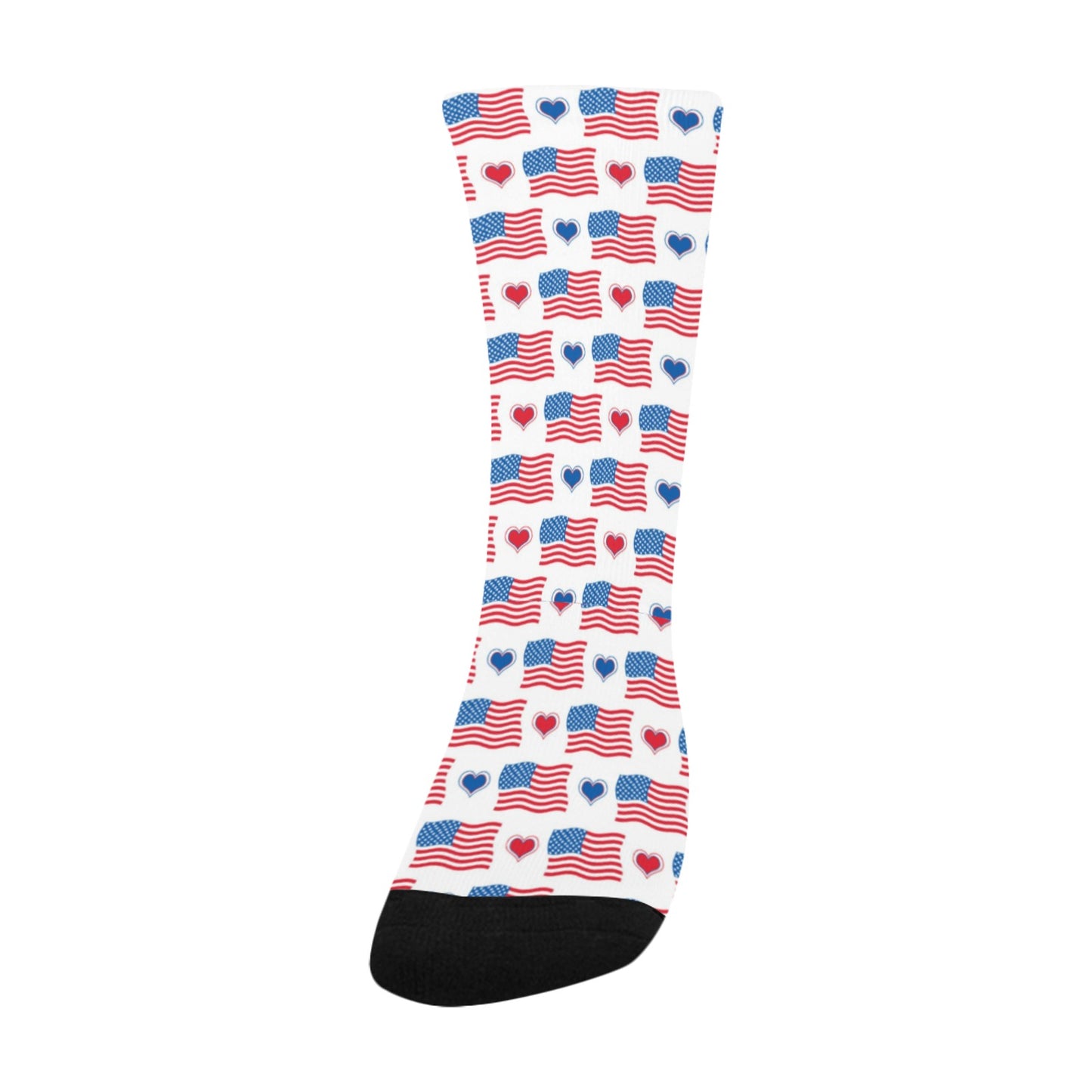 USA/American Flag Inspired Flag and Hearts Pattern Kid's Custom Socks (Made in the USA)