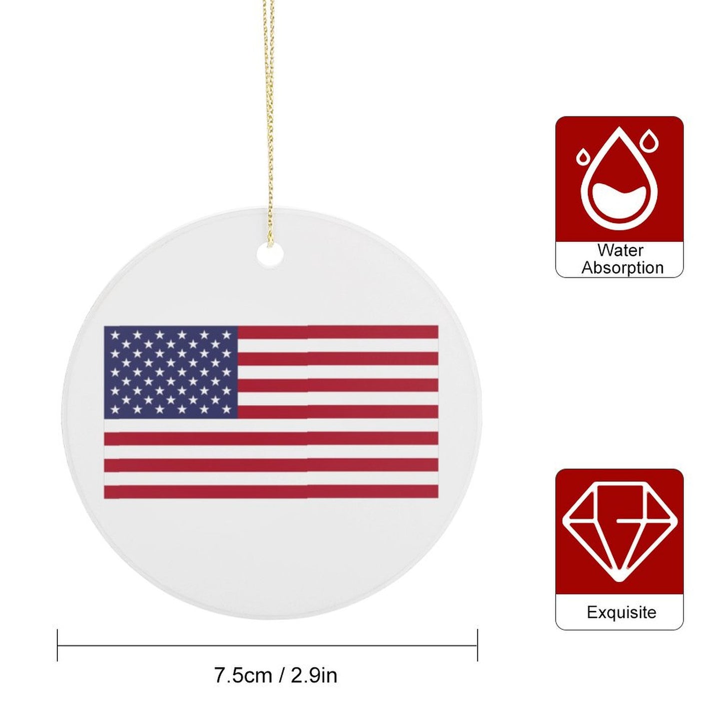 USA/America Flag Inspired Circle Ceramic Ornament Made in USA Circle Ceramic Ornament (Made in USA)