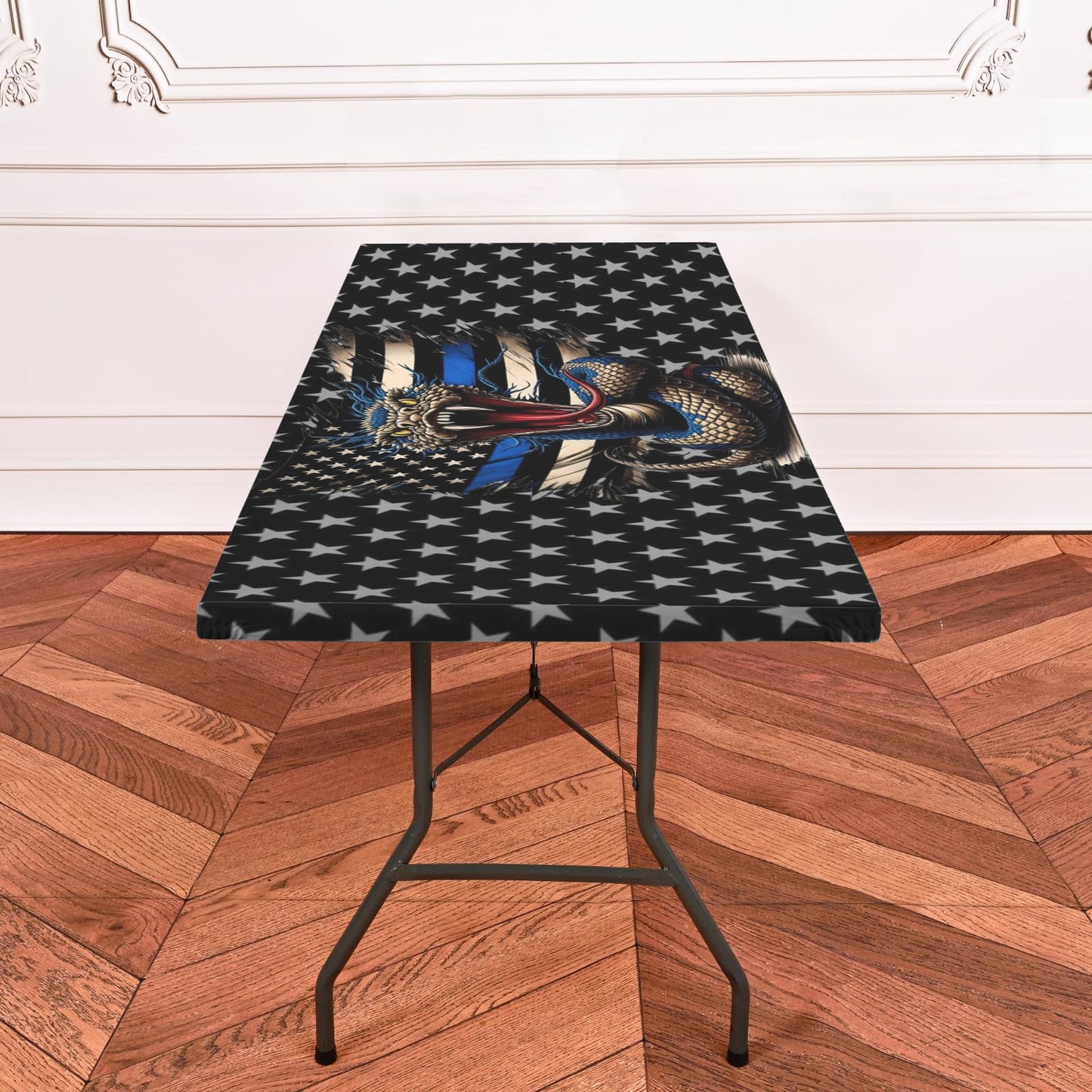 Thin Blue Line Flag Inspired Snake Custom Elastic Fitted Tablecloth 72x30 inch (Made in the USA)