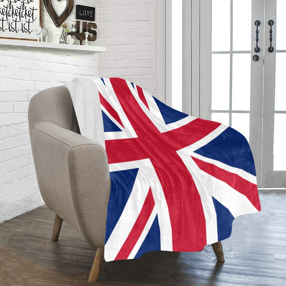Union Jack blanket by Luv My Flag on chair.