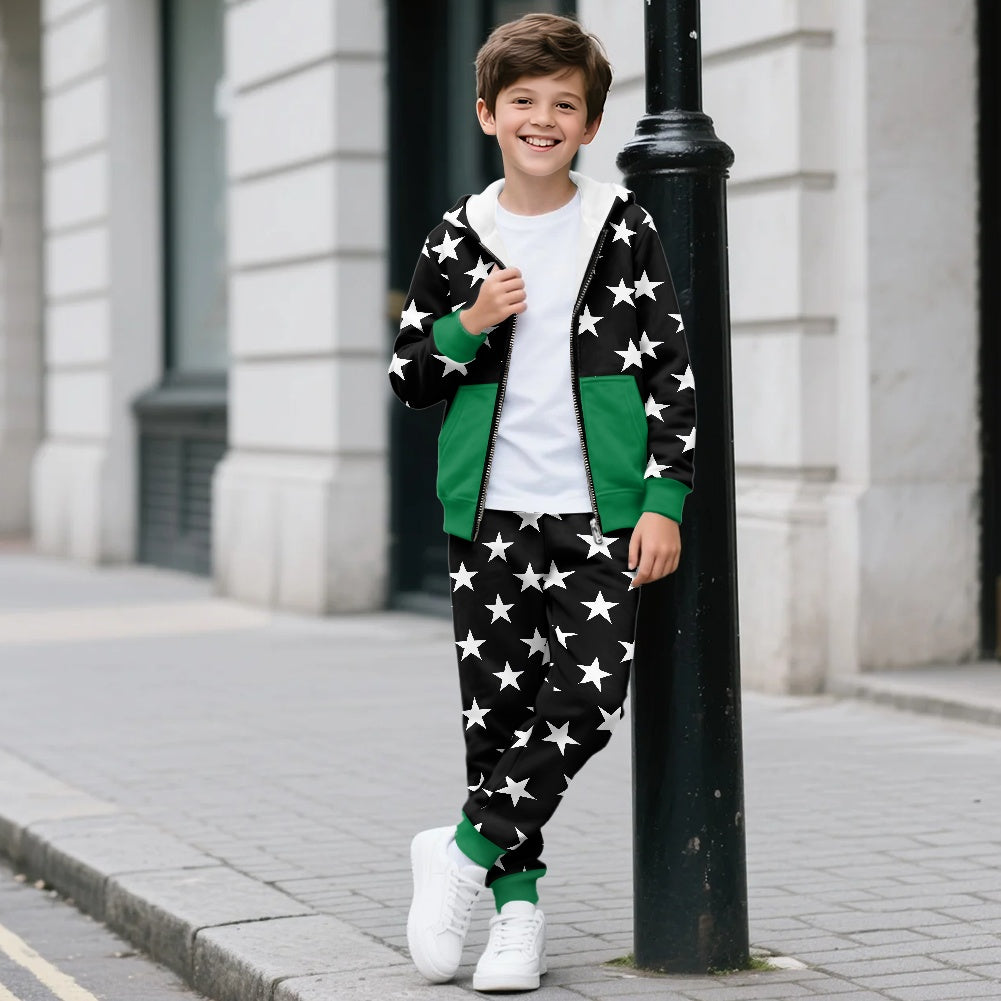 Thin Green Line Flag Inspired Unisex Kid's Zippered Sportswear Suit