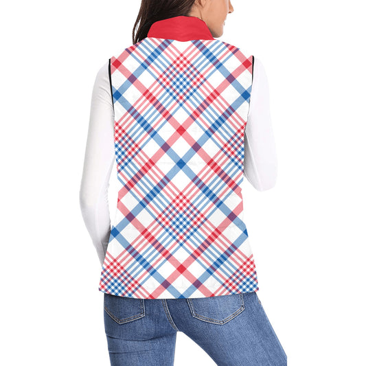USA/American Flag Inspired Plaid Pattern Women's Padded Vest