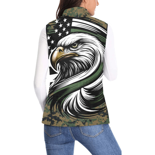 Thin Green Line Flag Inspired Eagle on Digital Camo Women's Padded Vest