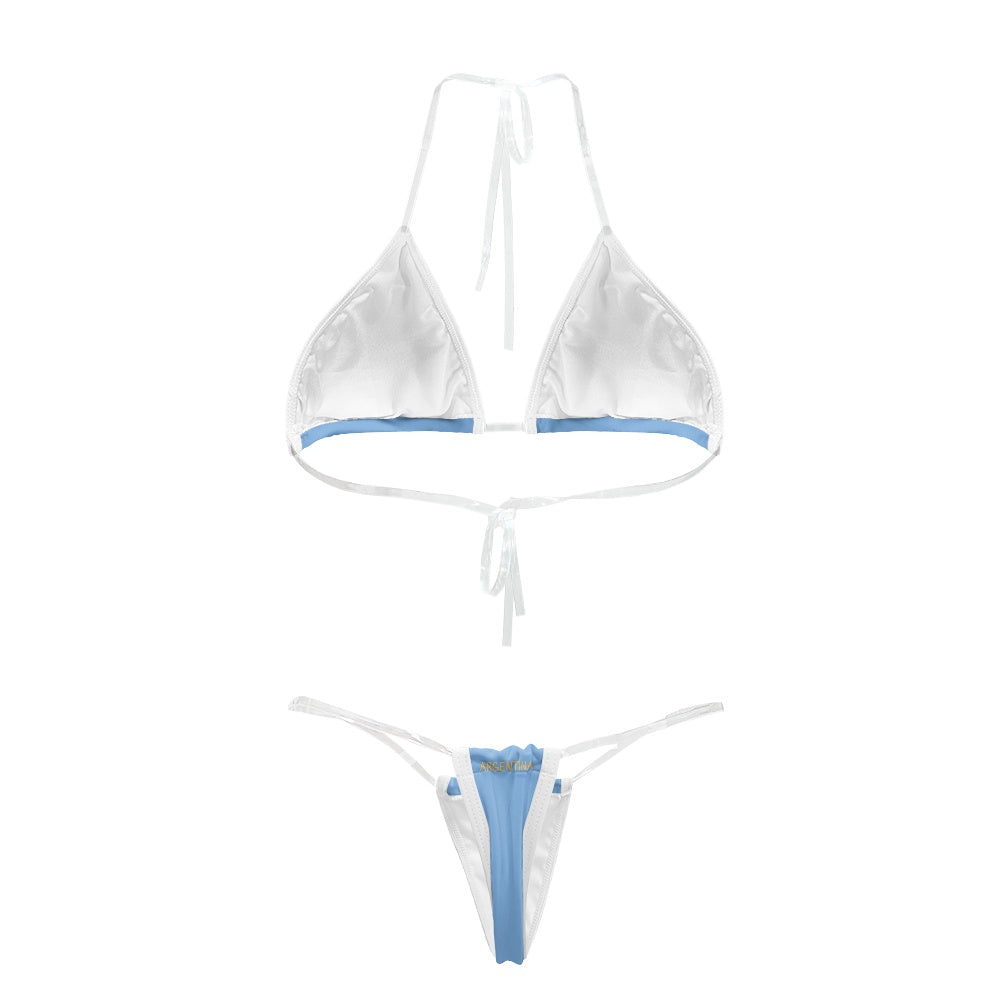 Argentina Flag Inspired Transparent String Thong Bikini