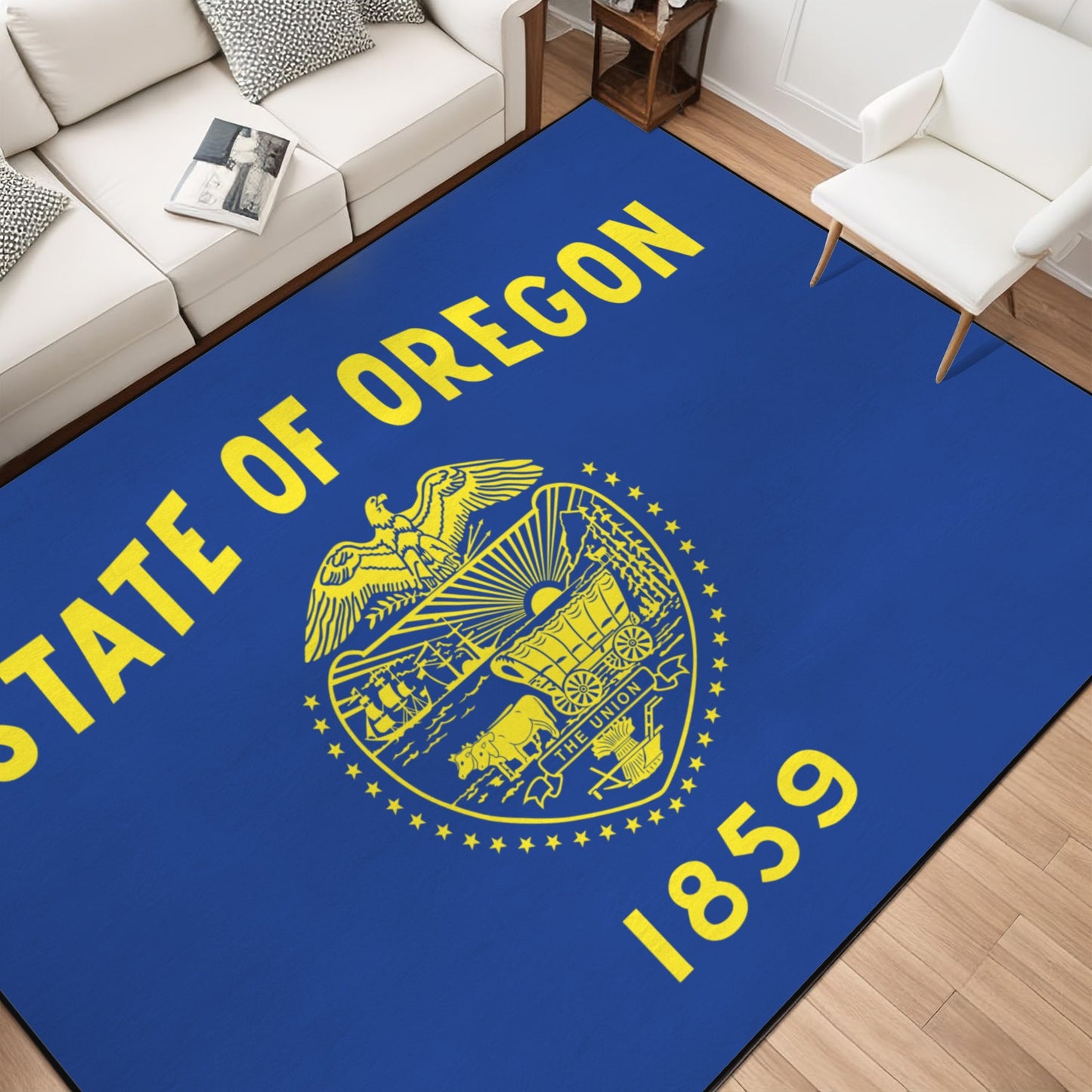 Oregon Flag Inspired 84x60 Inch Area Rug with Black Binding (Made in the USA)