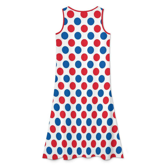 USA/American Flag Inspired Polka Dot Pattern Sleeveless High-Low Hem Dress