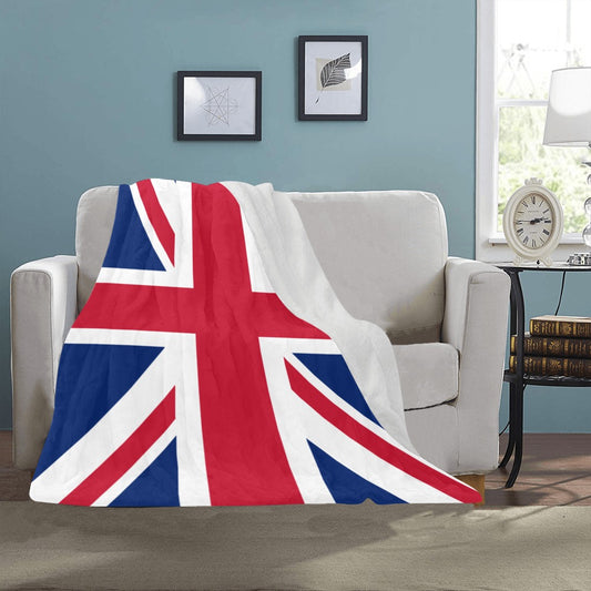 Union Jack blanket on sofa, Luv My Flag brand.
