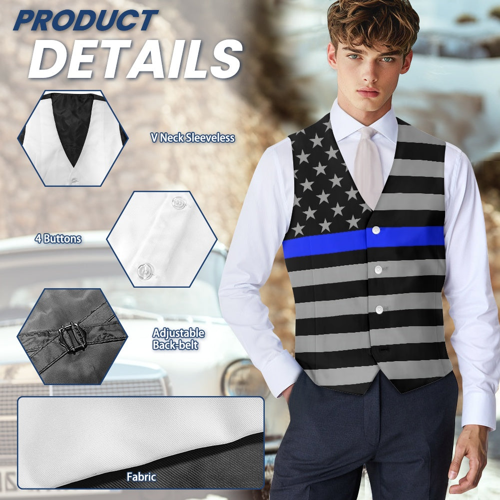 Thin Blue Line Flag (subdued) Suit Vest | Formal Law Enforcement Support Apparel