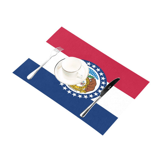Missouri flag placemat with utensils, cup; Luv My Flag.
