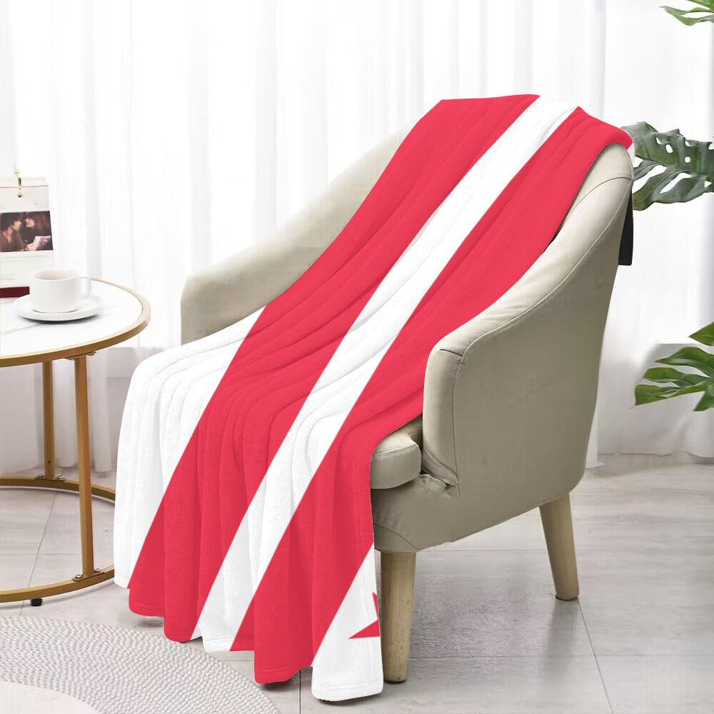 Red and white striped blanket on chair, Luv My Flag.