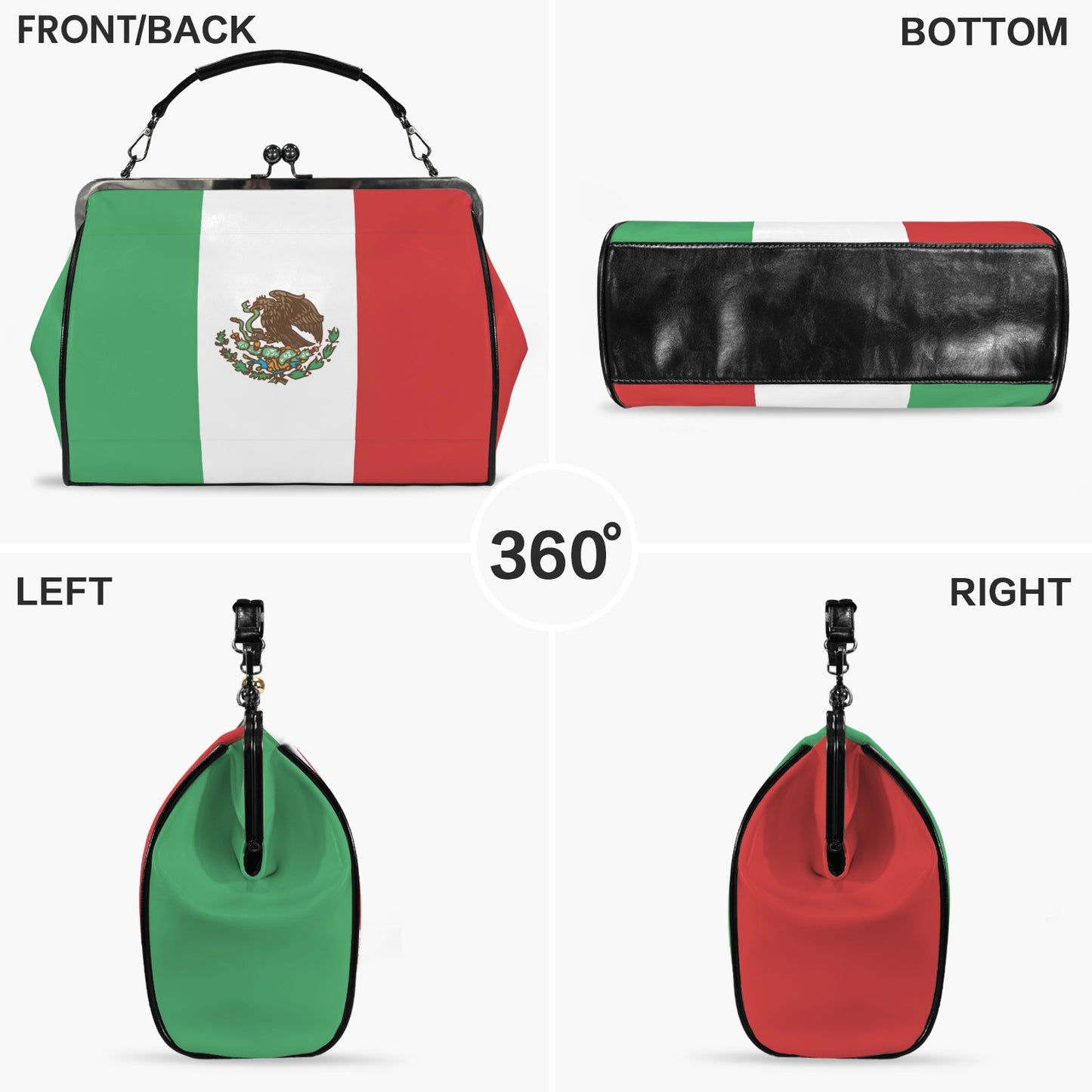 Mexico Flag Inspired Kisslock Crossbody Shoulder Bag-Large