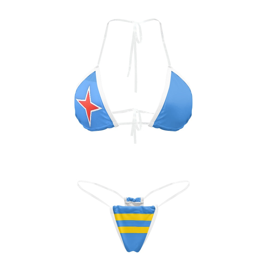 Aruba Flag Inspired Transparent String Thong Bikini