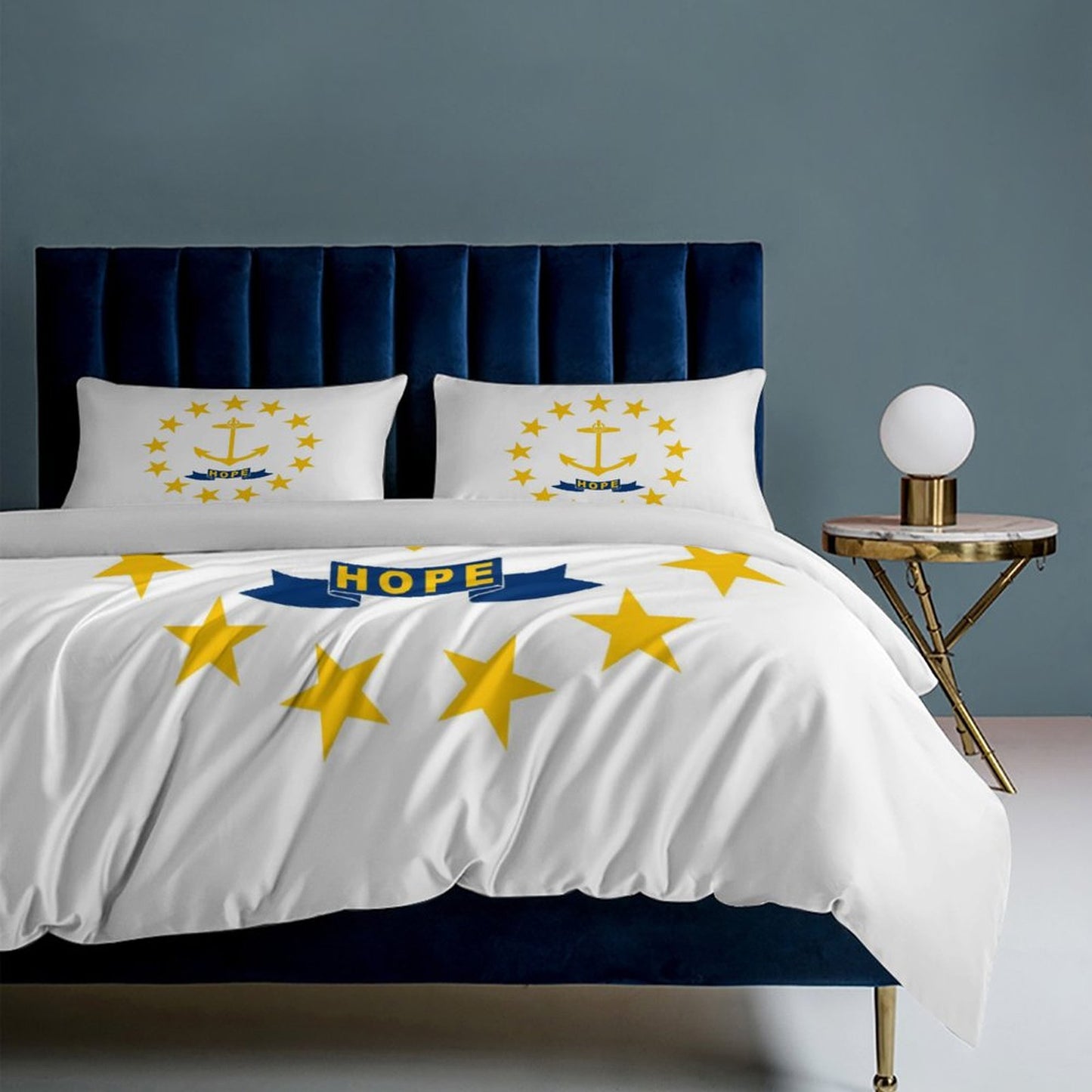 Rhode Island Flag Inspired 3-Piece Bedding Set (1 Duvet Cover + 2 Pillow Shams) – 102"×90"