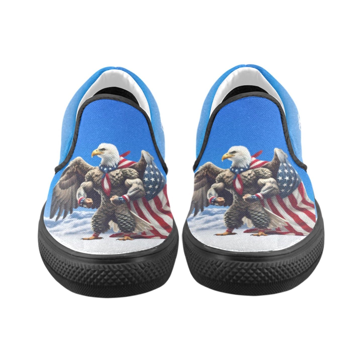 USA/American Flag Inspired Eagle on Clouds Slip-on Canvas Men's Shoes (Model019)(Two Shoes With Different Printing)