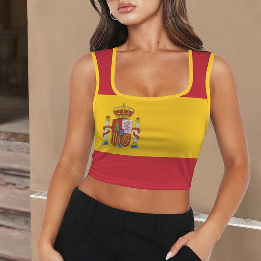 Spain Flag Inspired Square Neck Crop Tank Tops