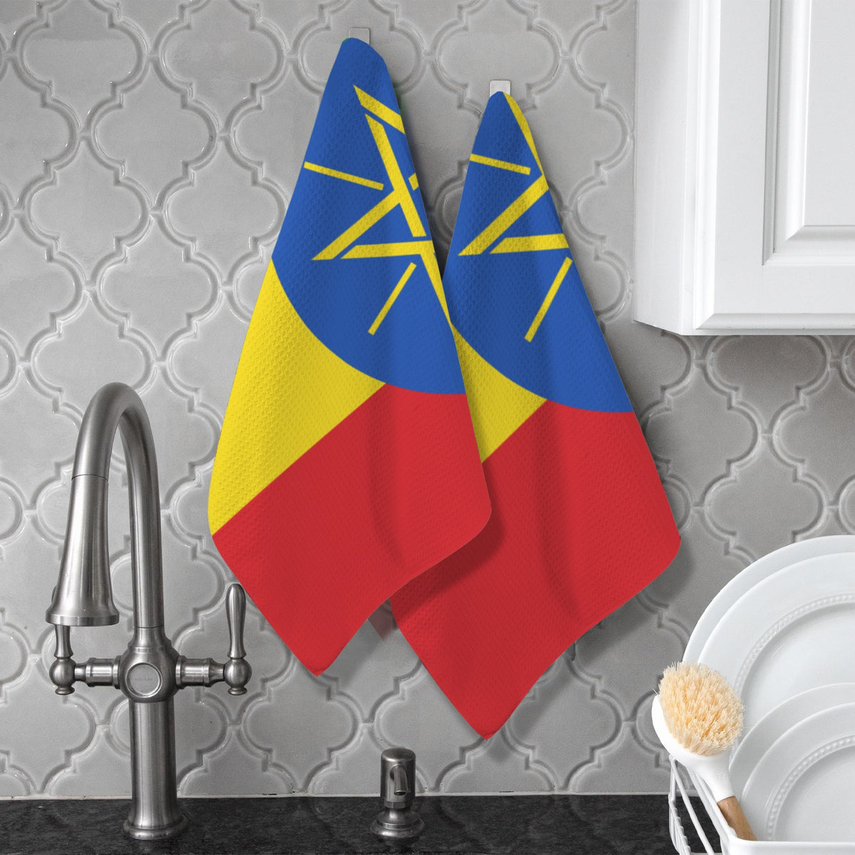 Ethiopia Flag Inspired Kitchen Towel 40X60cm (Pack of 2) | Printed In the USA