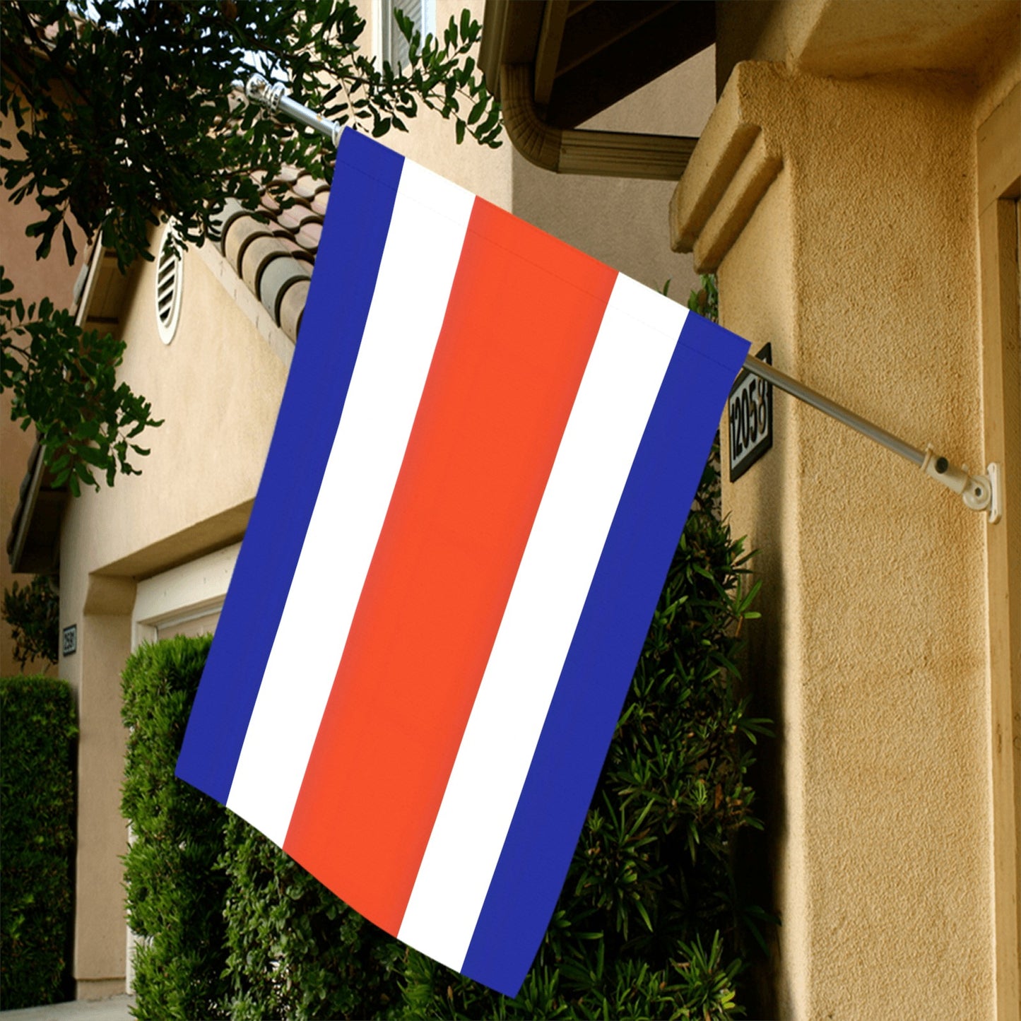 Luv My Flag: Red, white, blue flag on house.