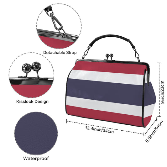 Thailand Flag Inspired Kisslock Crossbody Shoulder Bag-Large