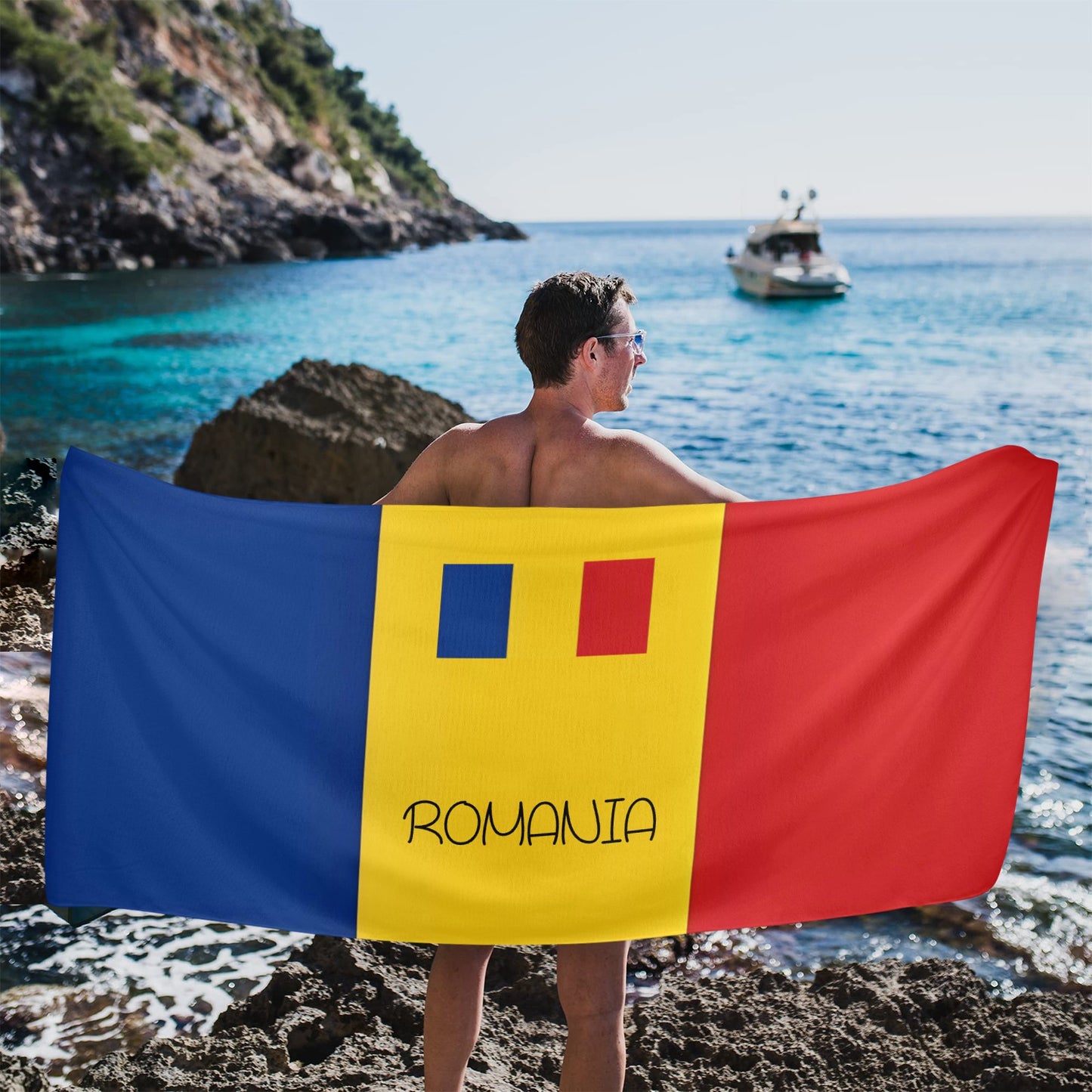 Romania Flag Beach Towel 31"x71" (Made in USA)